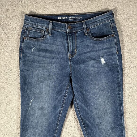 Old Navy Curvy Mid Rise Jeans Women’s Size 6 Medium Wash Distressed Whiskers - Picture 2 of 12